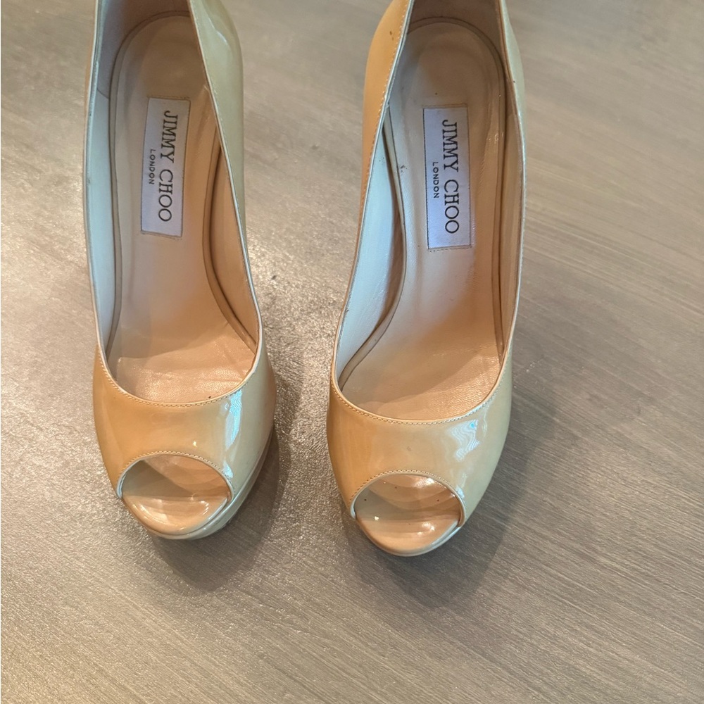 Jimmy Choo Beige Peep Toe Heels
